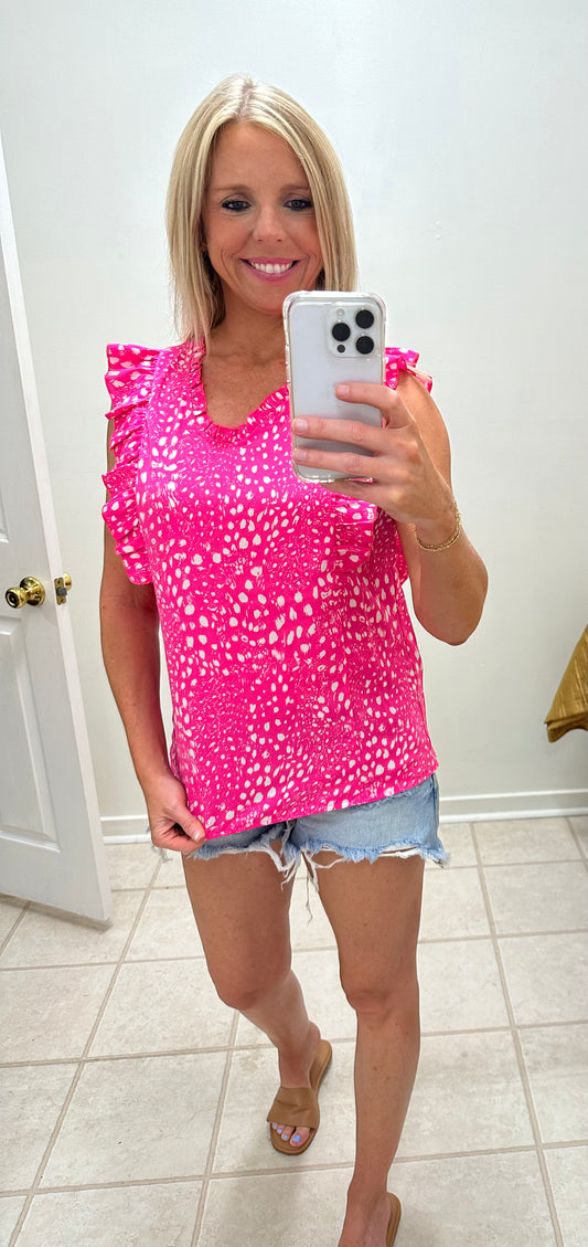 Neon Pink/white Leopard sleeveless top
